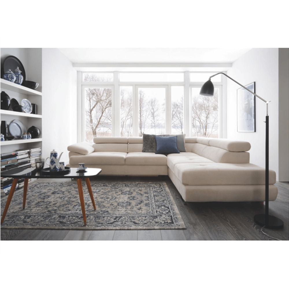 Set canapea COMO, gri deschis, material textil, pe dreapta, 275x225x71 cm Kondela