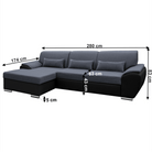 Colțar extensibil EVORA, negru/gri închis, pe stânga, 280x174x83 cm Kondela