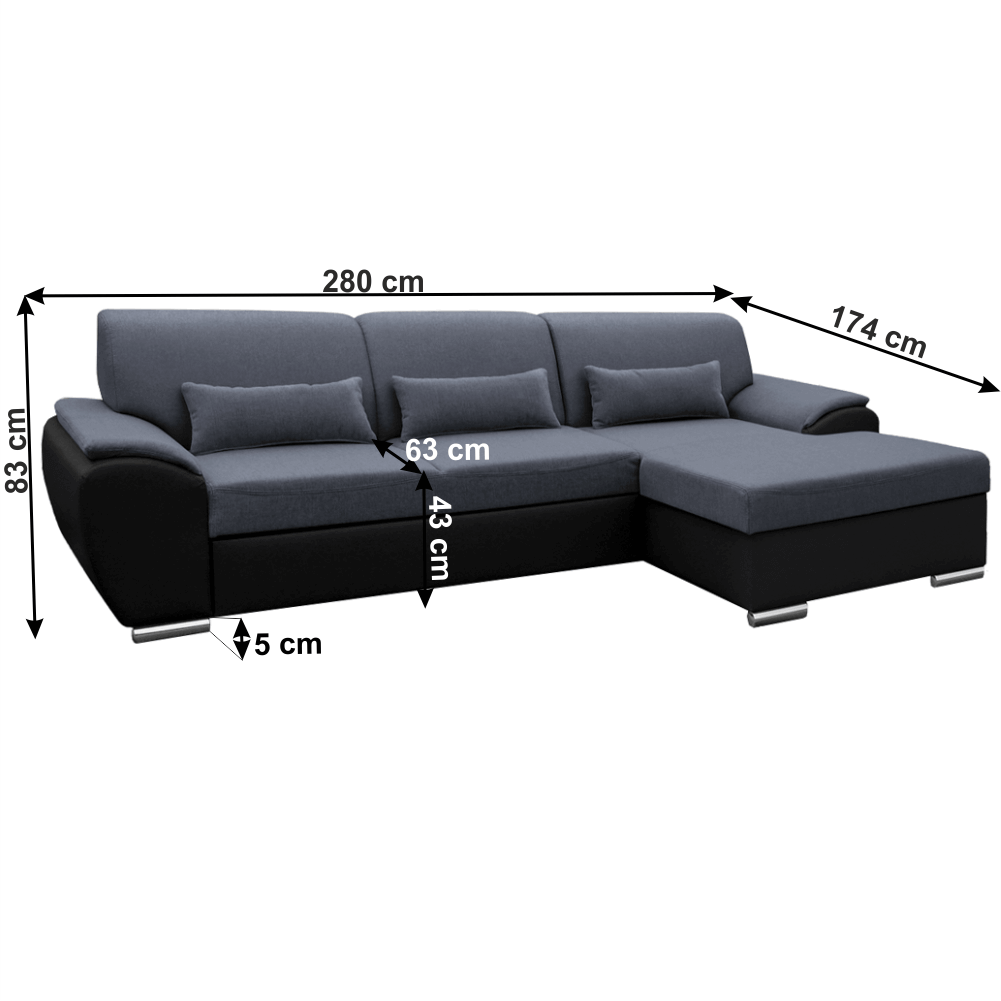 Colțar extensibil EVORA, negru/gri închis, pe dreapta, 280x174x83 cm Kondela