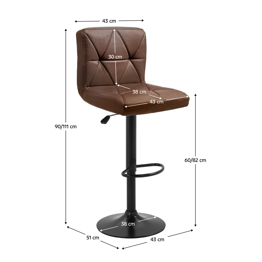 Scaun de bar LOPUD, piele ecologică maro/negru, 43x51x90 cm Kondela