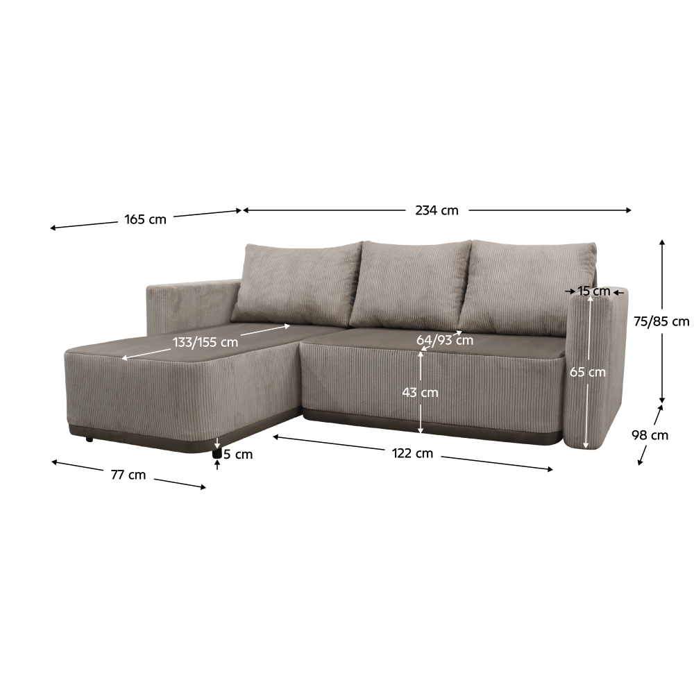 Set universal canapea UDINE, gri-bej Taupe, 234x165x75 cm Kondela