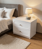 Noptieră CORTONA albă cu 2 sertare, MDF frezat oval vopsit