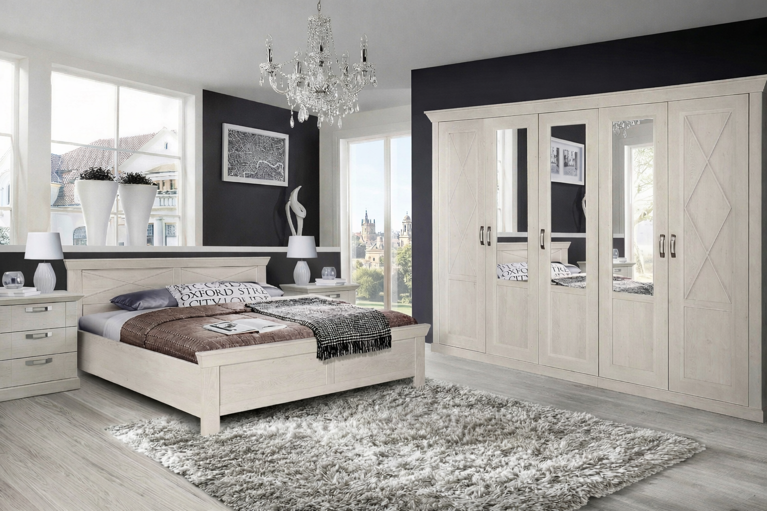 Set dormitor Kashmir, 4 piese , alb rustic Arboteca