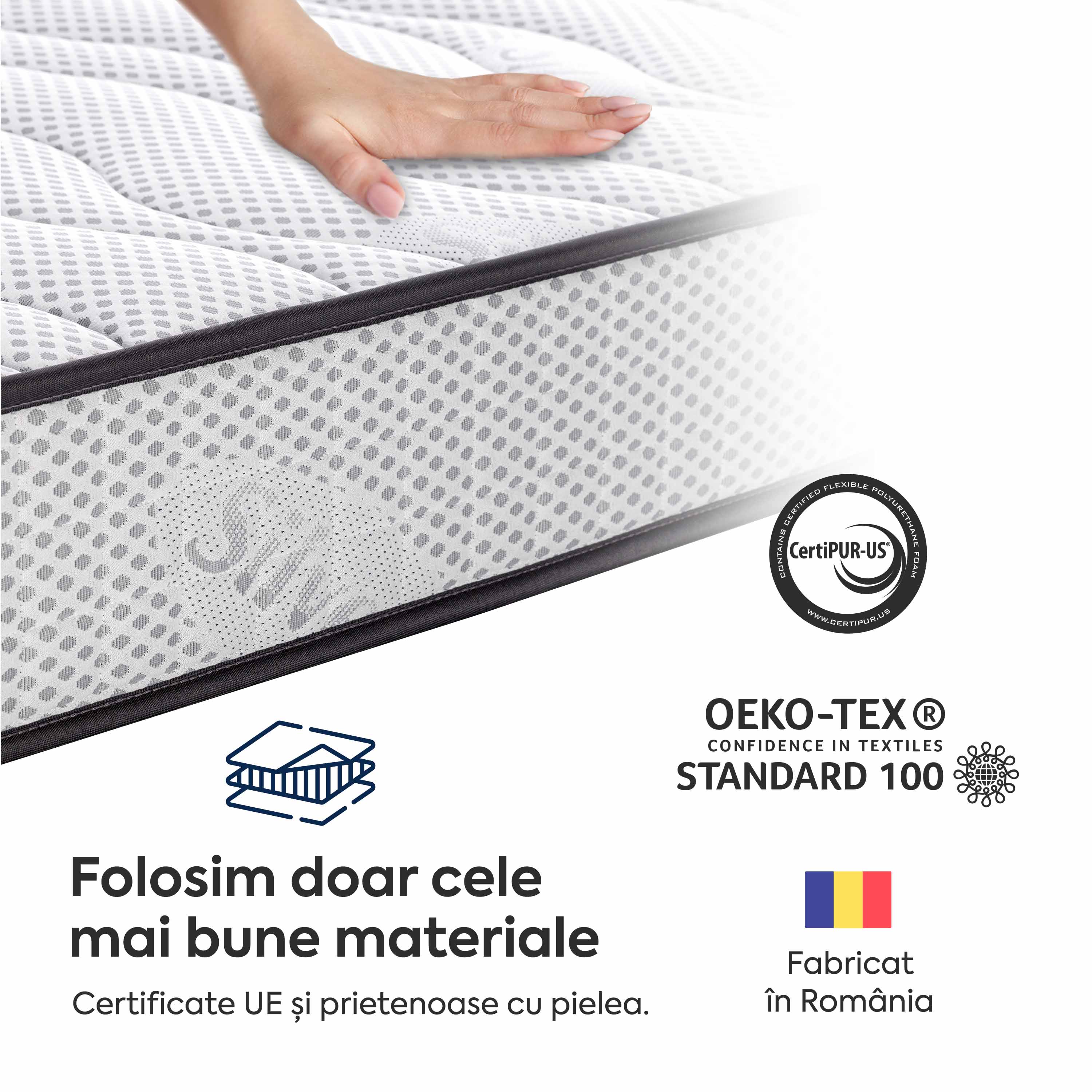 Saltea SILVER FLEX, spumă poliuretanică, reversibilă, hipoalergenică, super ortopedică, Grosime 19 cm  - Prestige Home