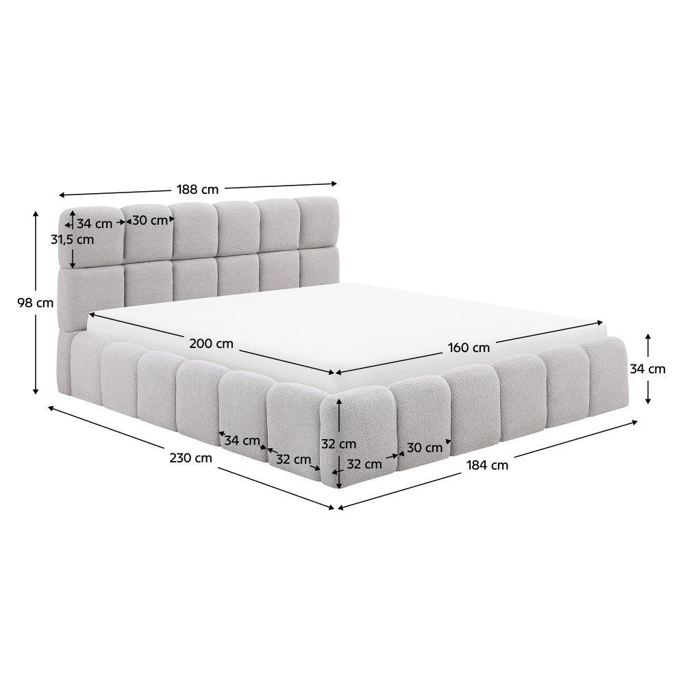 Pat cu somieră metalică şi spaţiu de depozitare, 160x200, gri, SORELA Kondela