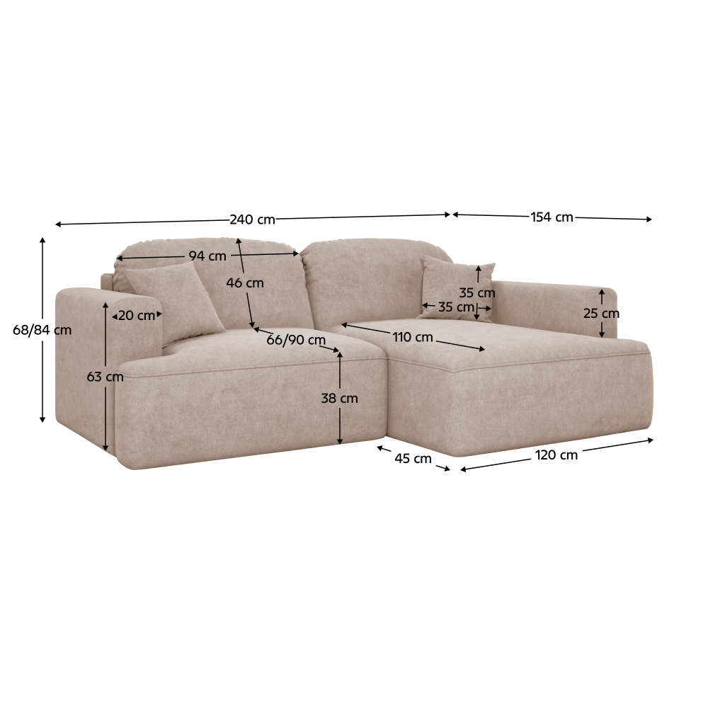 Colțar PATRAS, bej Taupe, pe dreapta, 240x154x68 cm Kondela