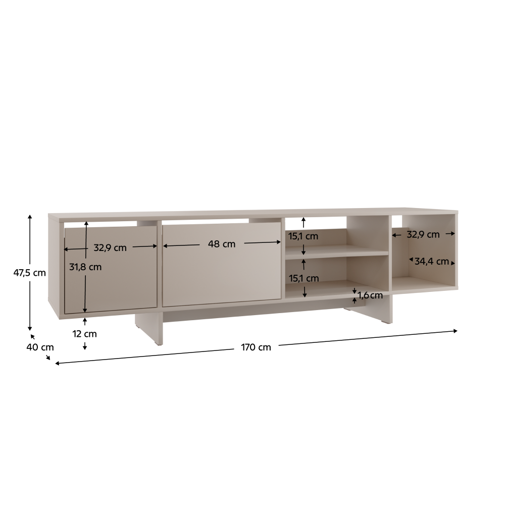 Comodă TV STANDO STD01, cașmir, 2 uși, 170 cm Kondela