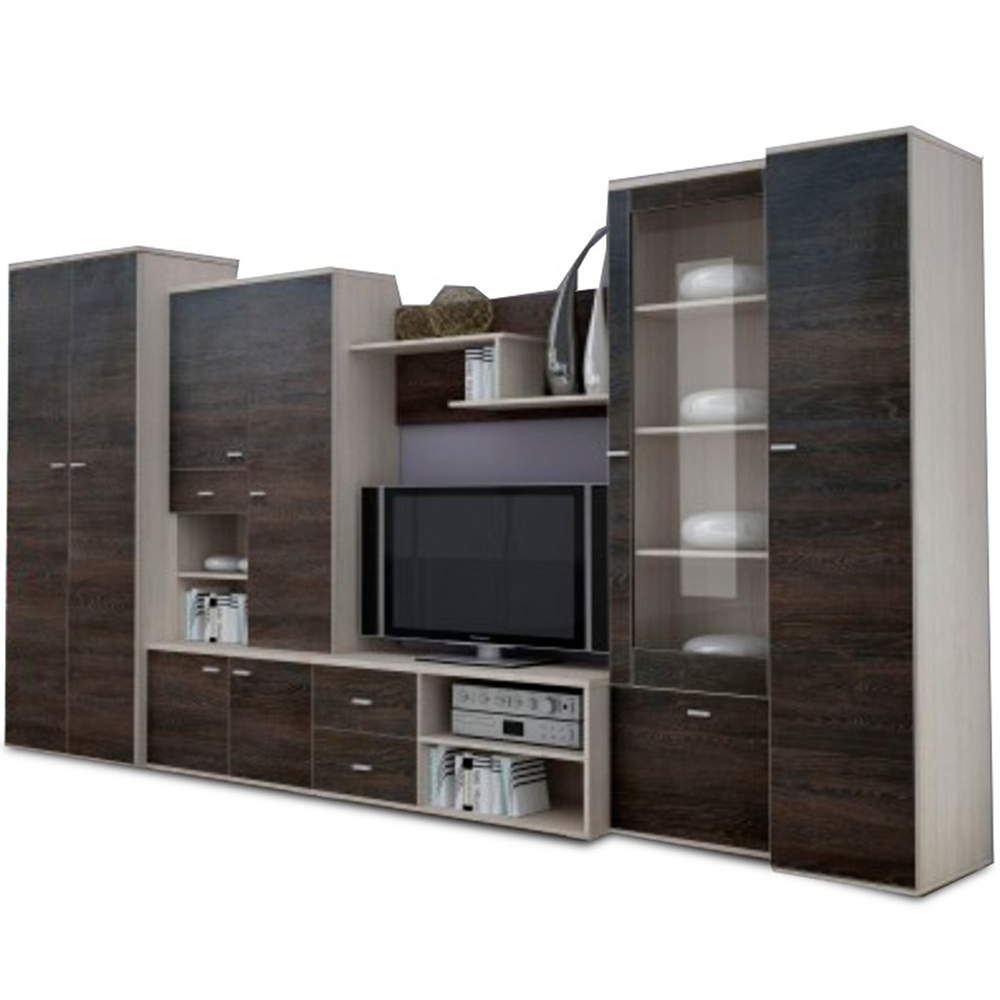 Mobilier living, frasin/stejar american, 370x51x199 cm Kondela