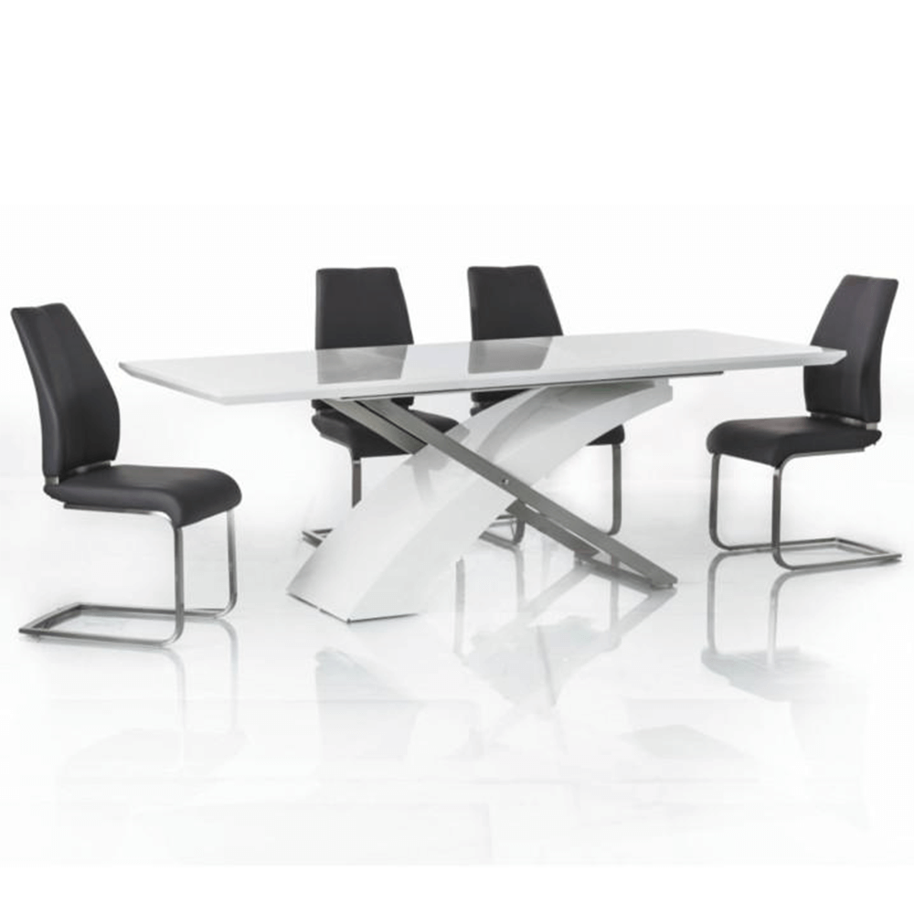 Masă extensibilă de bucătărie, alb extra strălucitor/metal, 160-220x90 cm, KROS Kondela