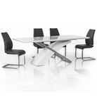 Masă extensibilă de bucătărie, alb extra strălucitor/metal, 160-220x90 cm, KROS Kondela