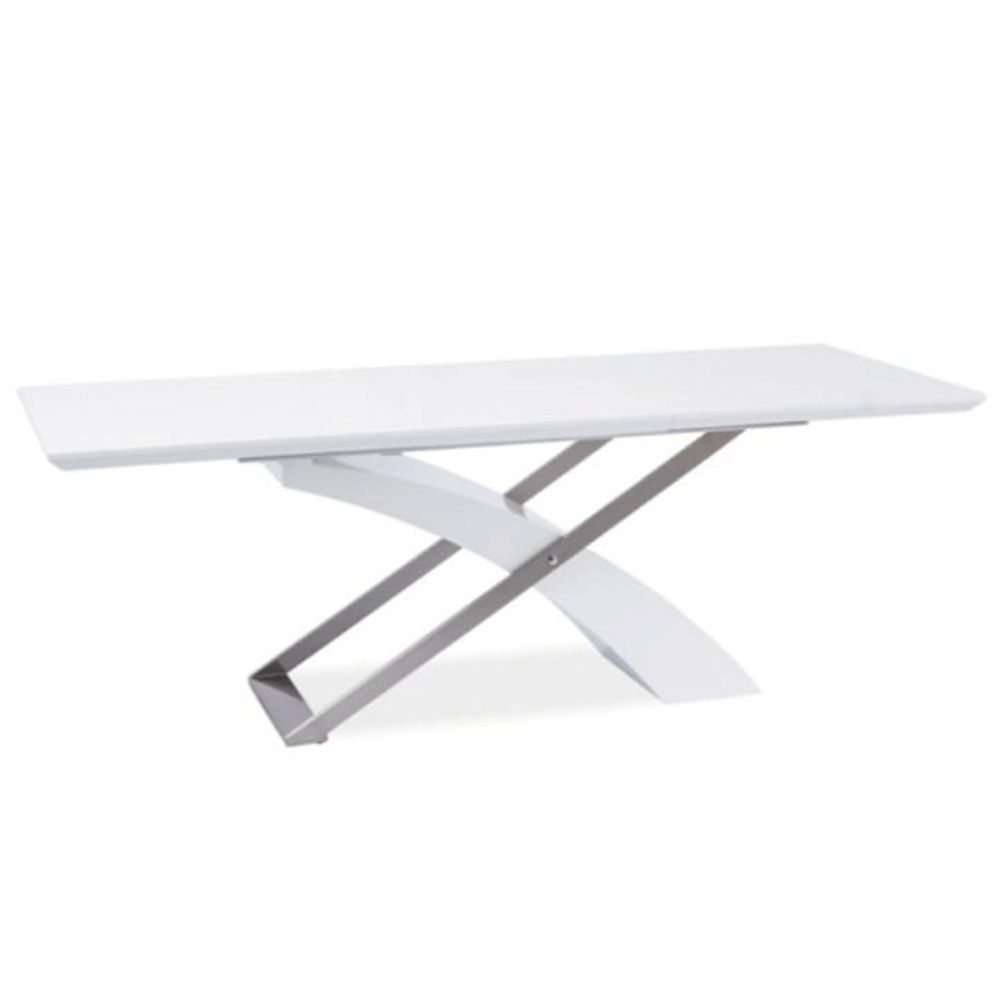 Masă extensibilă de bucătărie, alb extra strălucitor/metal, 160-220x90 cm, KROS Kondela