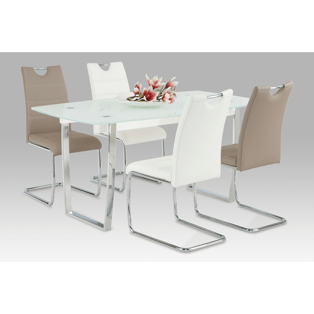 Scaun dining KOMIZA, alb/cusătură culoare deschisă, piele ecologică/crom, 43x44x96 cm Kondela
