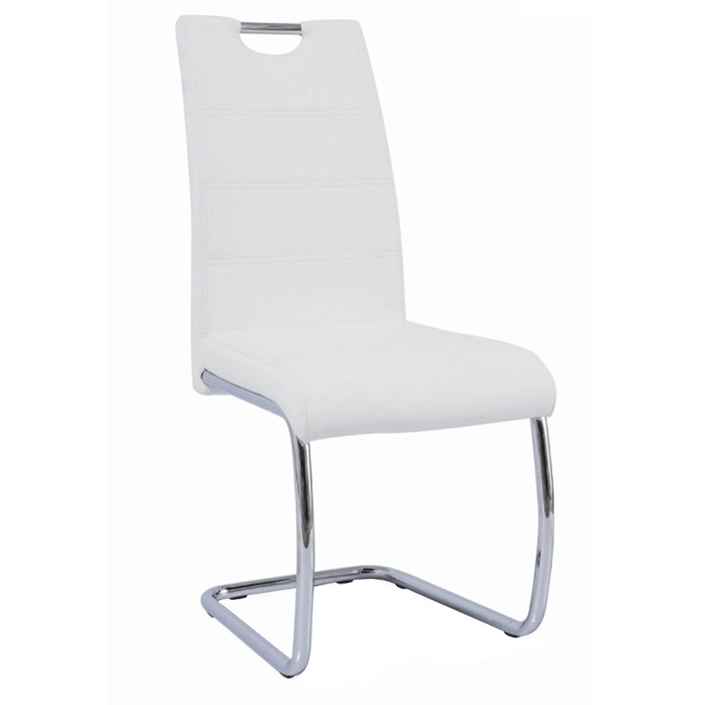 Scaun dining KOMIZA, alb/cusătură culoare deschisă, piele ecologică/crom, 43x44x96 cm Kondela