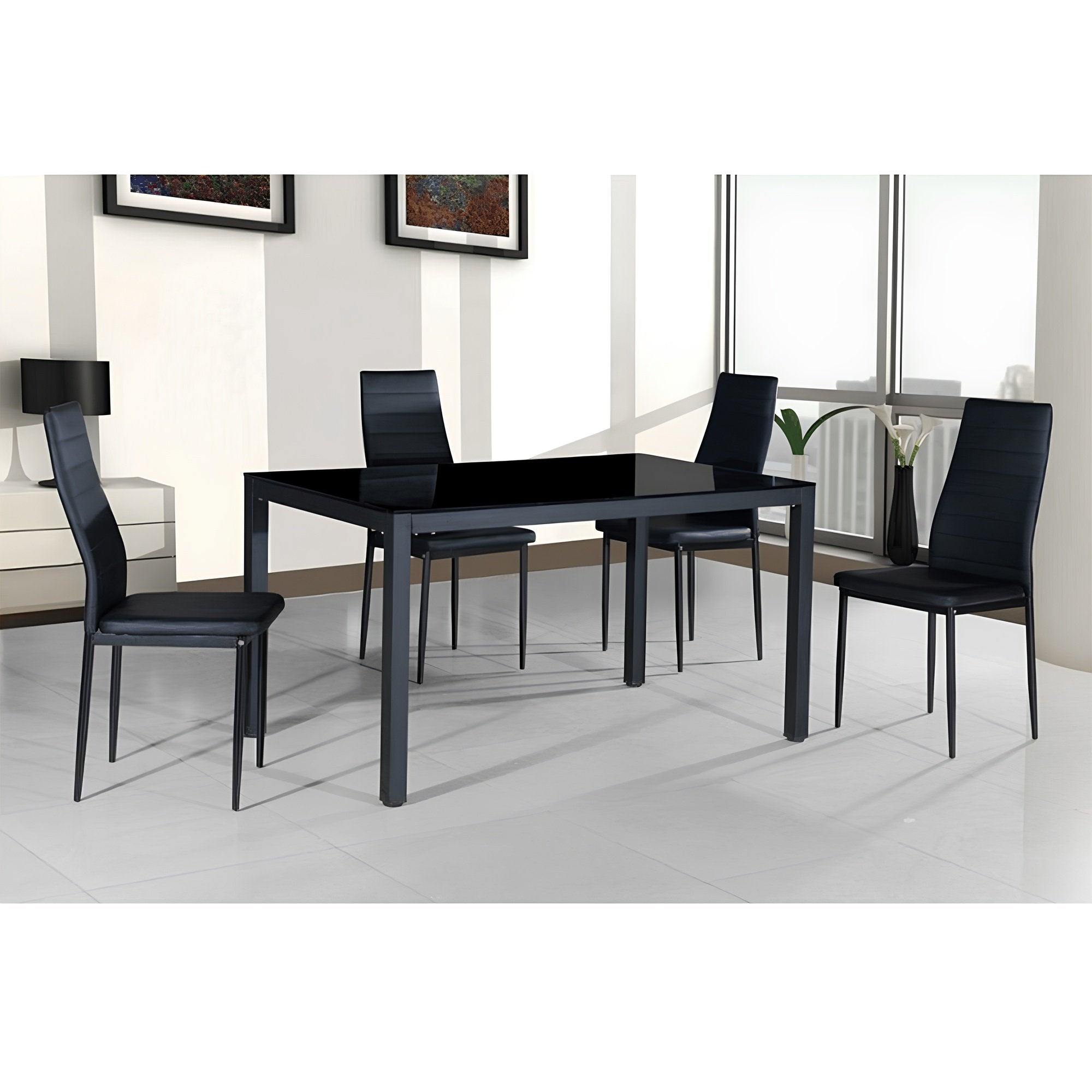Scaun SAPRI, piele eco neagră/metal negru, 41x49x96 cm Kondela