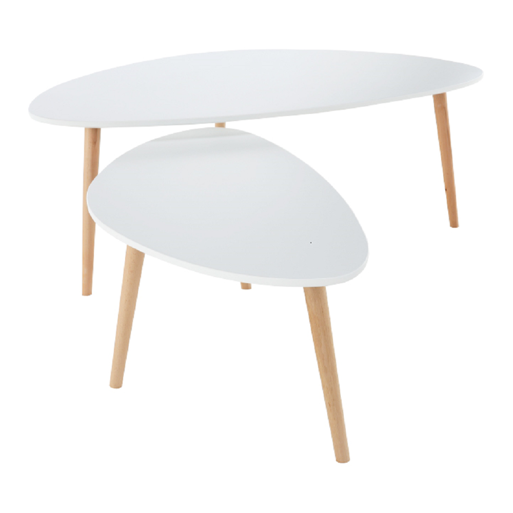 Set 2 măsuţe de cafea, alb/fag, FOLKO NEW Kondela