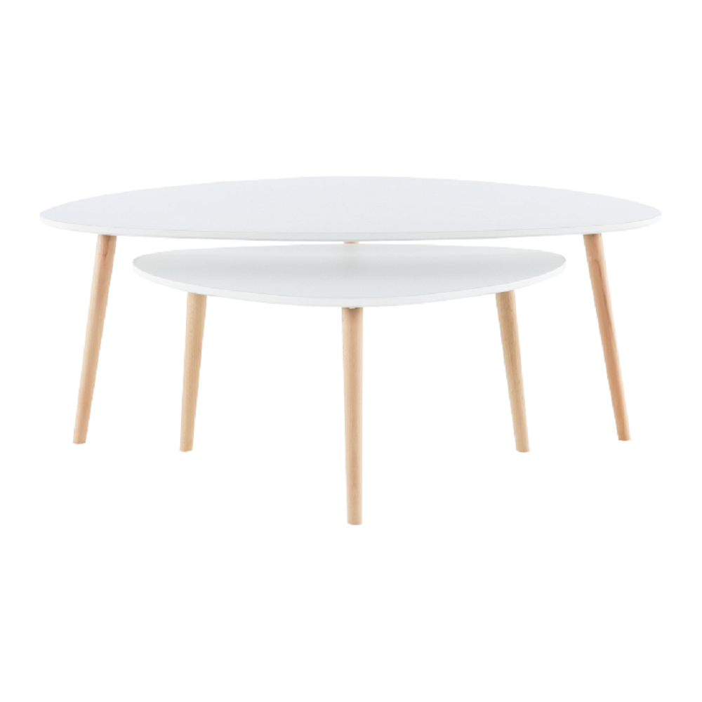 Set 2 măsuţe de cafea, alb/fag, FOLKO NEW Kondela