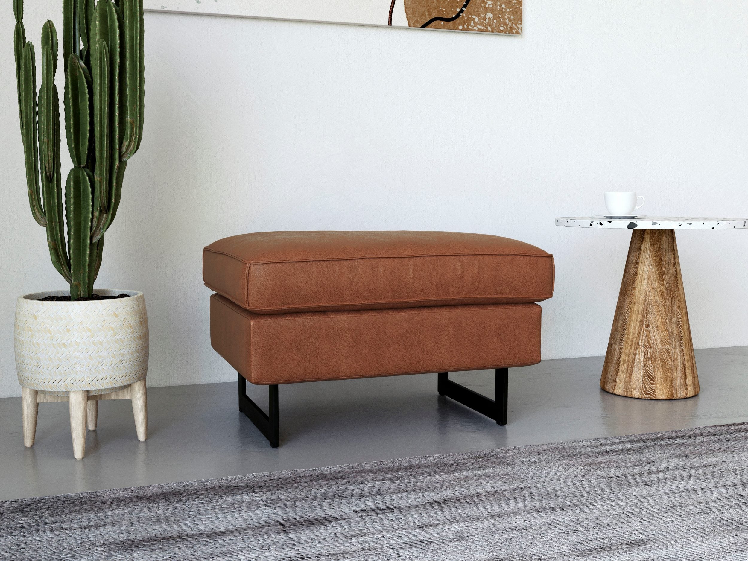 Taburet Pinto, Caramiziu, microfibra de lux cu aspect de piele, 76 cm latime Arboteca