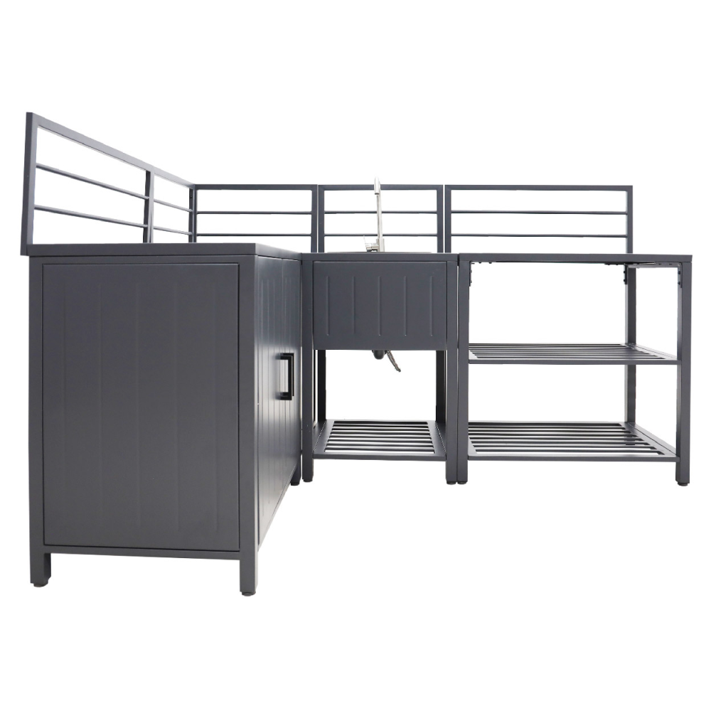 Mobilier de bucătărie de grădină cu 4 piese şi chiuvetă, oţel, gri, TANITA Kondela
