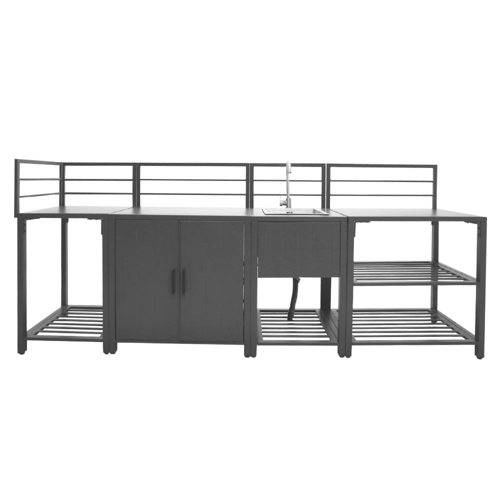 Mobilier de bucătărie de grădină cu 4 piese şi chiuvetă, oţel, gri, TANITA Kondela