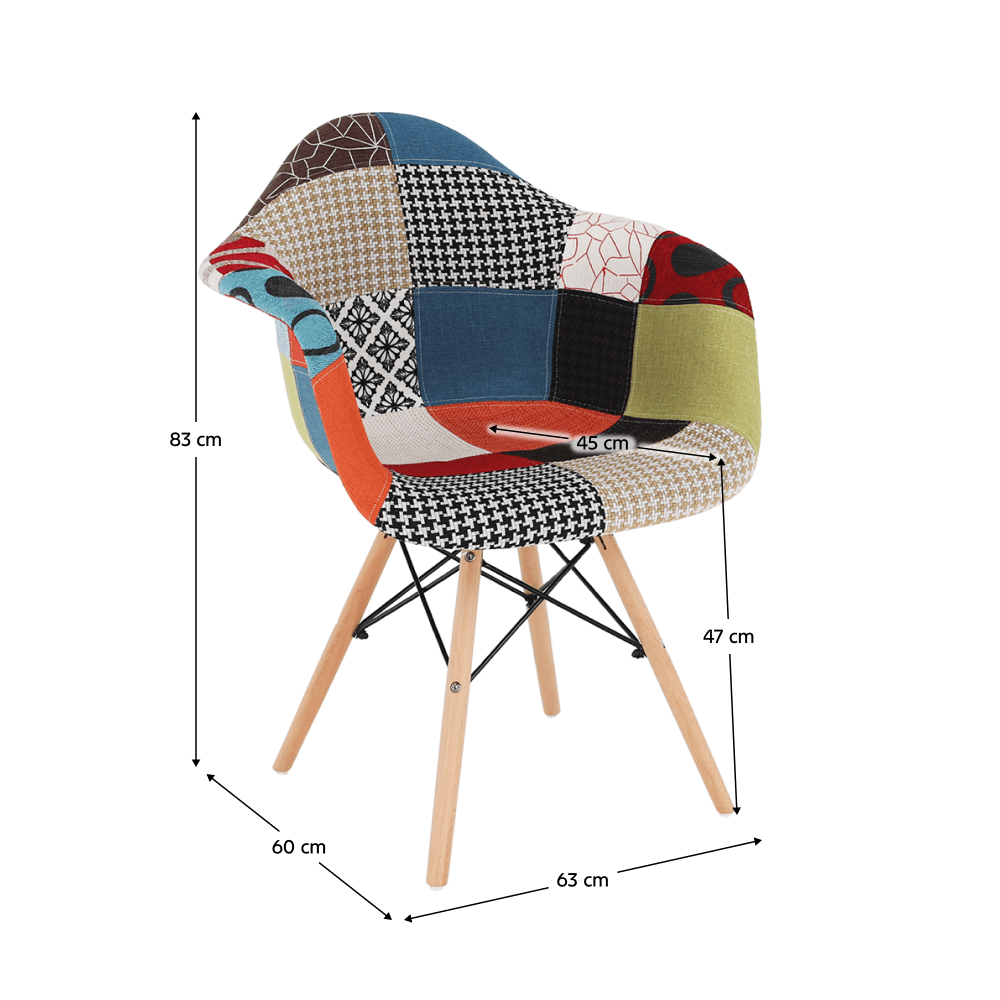 Scaun, patchwork/fag, țesătură/fag/crom, 63x60x83 cm Kondela