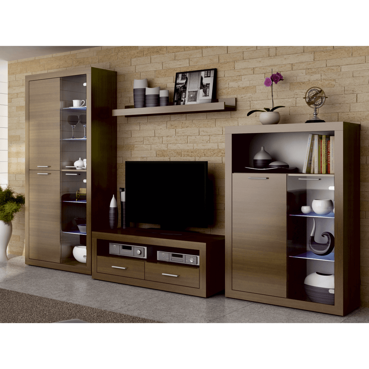 Ansamblu living cu iluminare LED, nuc warmia, TOGO 2 NEW Kondela