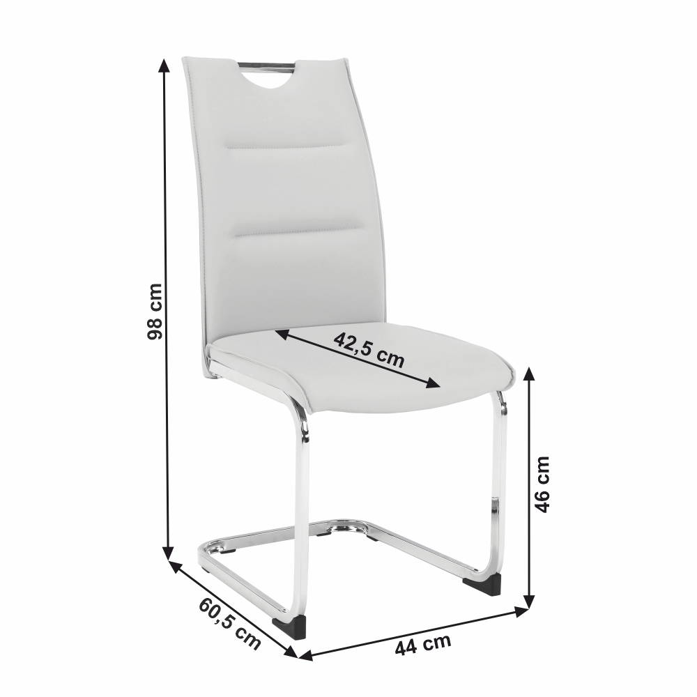 Scaun dining NAJAC, gri deschis, piele eco/crom, 44x60.5x98 cm Kondela
