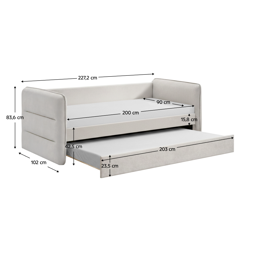 Pat extensibil TRINIA, gri-bej, 90x200 cm, cu pat suplimentar Kondela