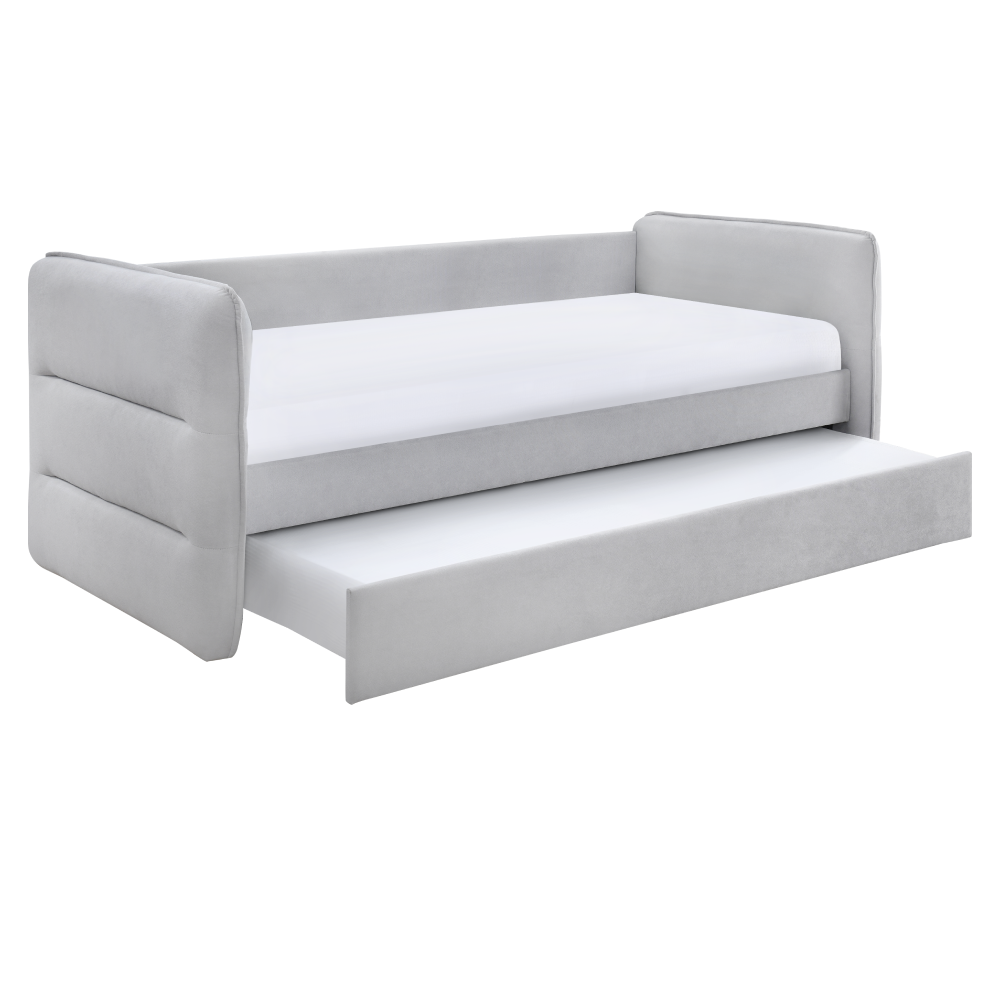 Pat extensibil TRINIA, gri, 90x200 cm, cu pat suplimentar Kondela