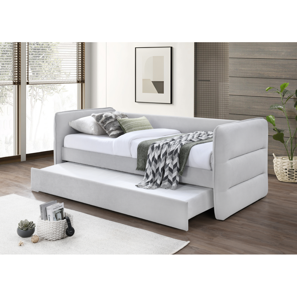 Pat extensibil TRINIA, gri, 90x200 cm, cu pat suplimentar Kondela