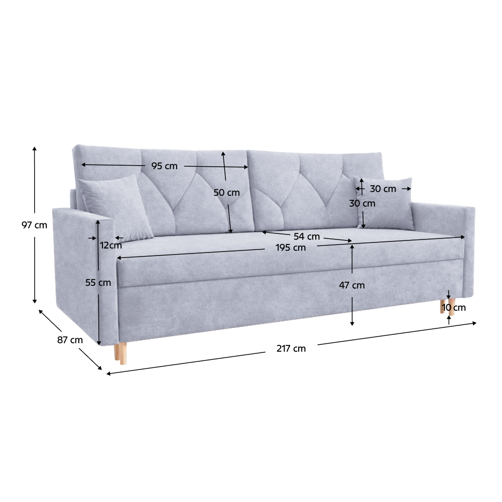Canapea extensibilă VISEU, gri deschis, 217x87x97 cm Kondela