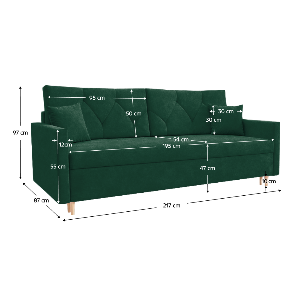 Canapea extensibilă VISEU, verde, 217x87x97 cm Kondela