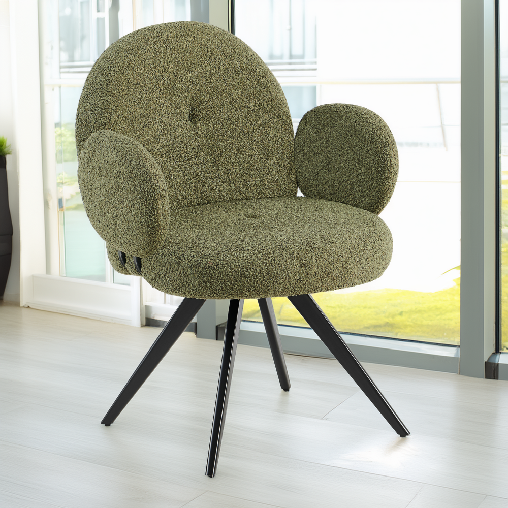 Scaun pivotant COLLIOURE, verde/negru, țesătură Bouclé/metal, 64.5x62x86 cm Kondela
