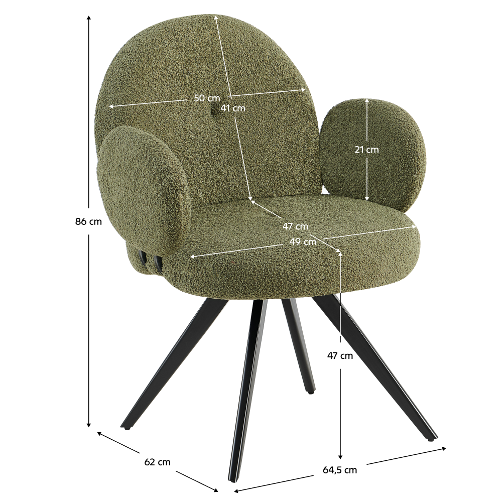 Scaun pivotant COLLIOURE, verde/negru, țesătură Bouclé/metal, 64.5x62x86 cm Kondela