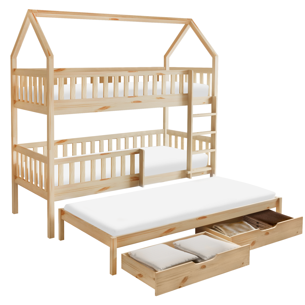 Pat supraetajat Montessori cu pat suplimentar METHONI TIP 1, natural, 212x97x221 cm Kondela