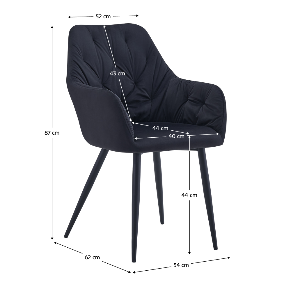 Fotoliu de design SILVI, material Velvet negru, țesătură Velvet/metal, 54x62x87 cm Kondela