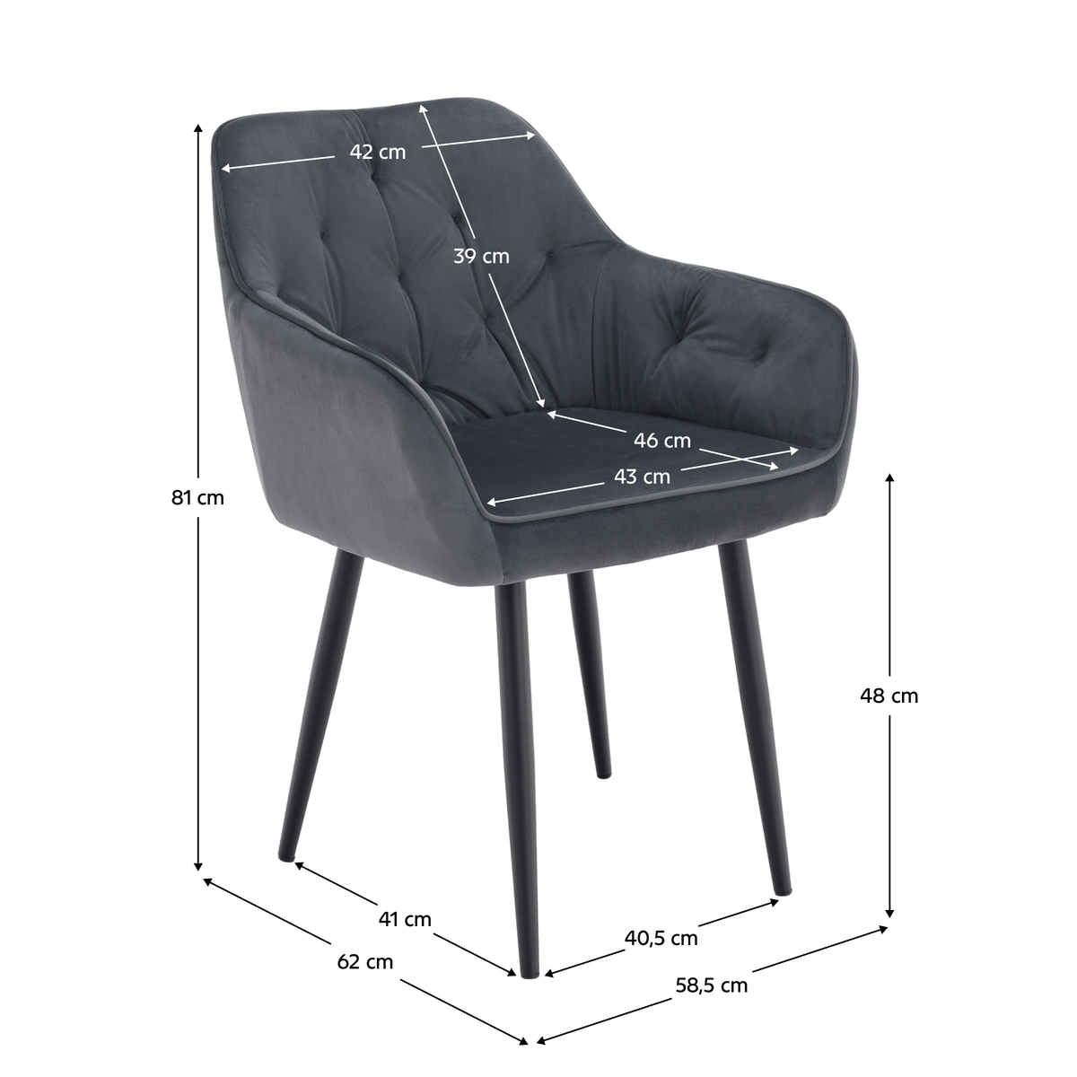 Fotoliu de design SILVI, material Velvet gri, 58.5x62x81 cm Kondela
