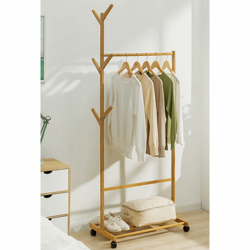 Stander haine PAZIN TIP 2, bambus, lățime 60 cm, 80x37x180 cm Kondela