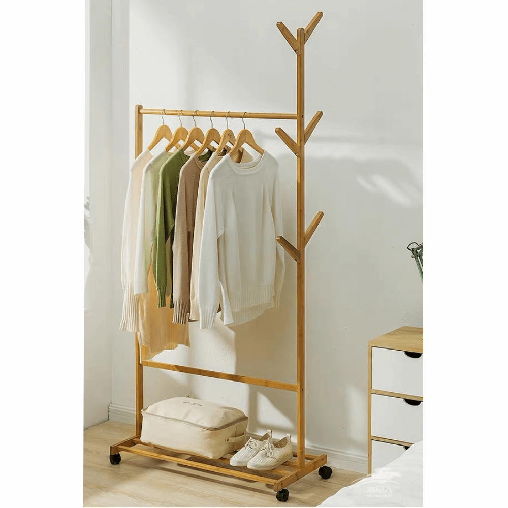 Stander haine PAZIN TIP 2, bambus, lățime 60 cm, 80x37x180 cm Kondela