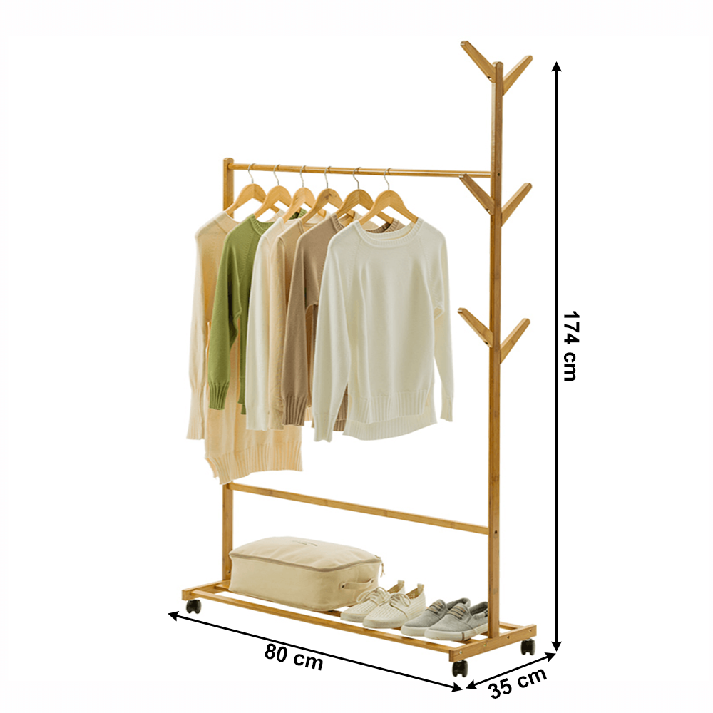 Stander haine PAZIN TIP 2, bambus, lățime 60 cm, 80x37x180 cm Kondela