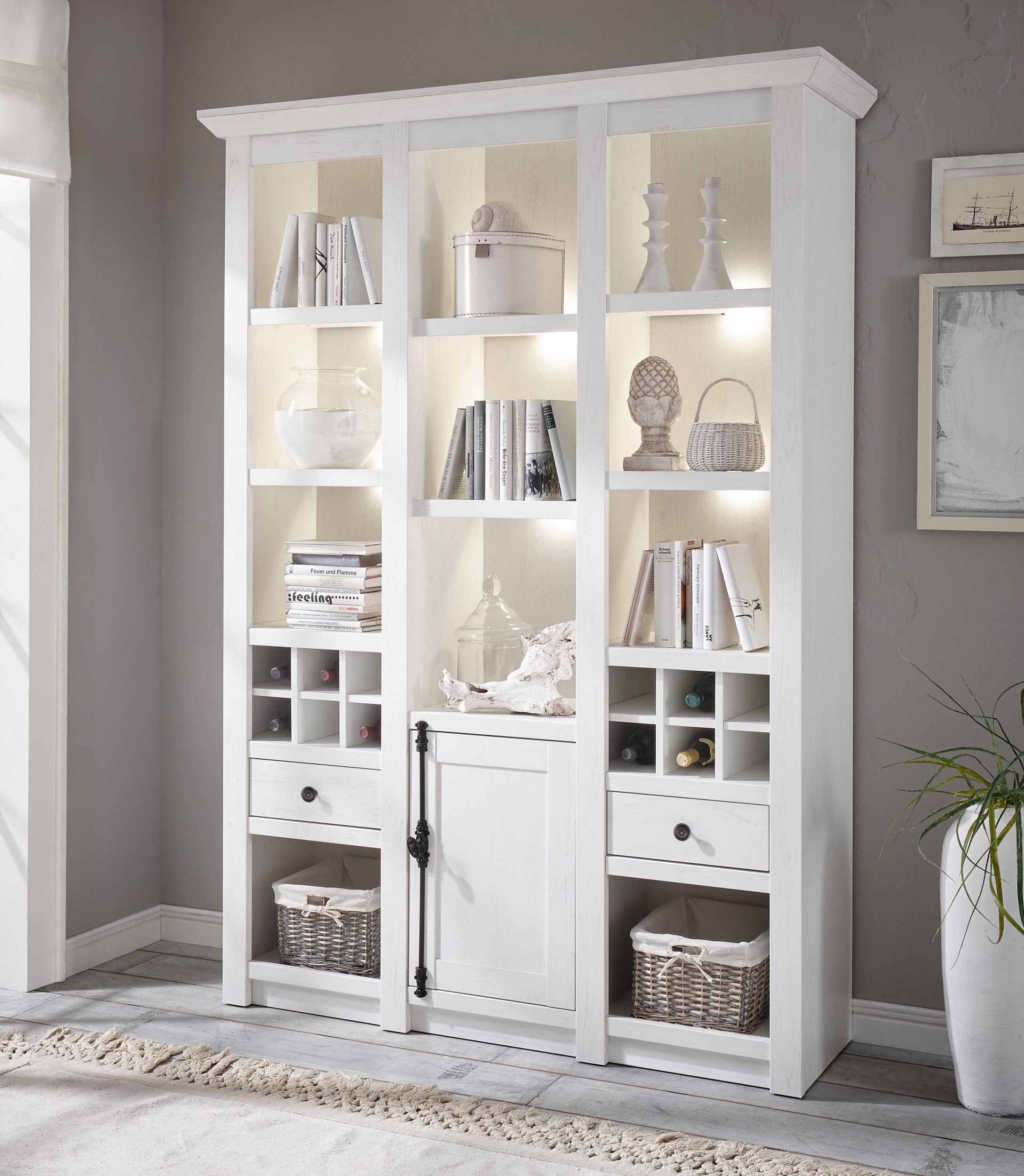 Vitrină California 147 cm, stil rustic, 11 compartimente Arboteca