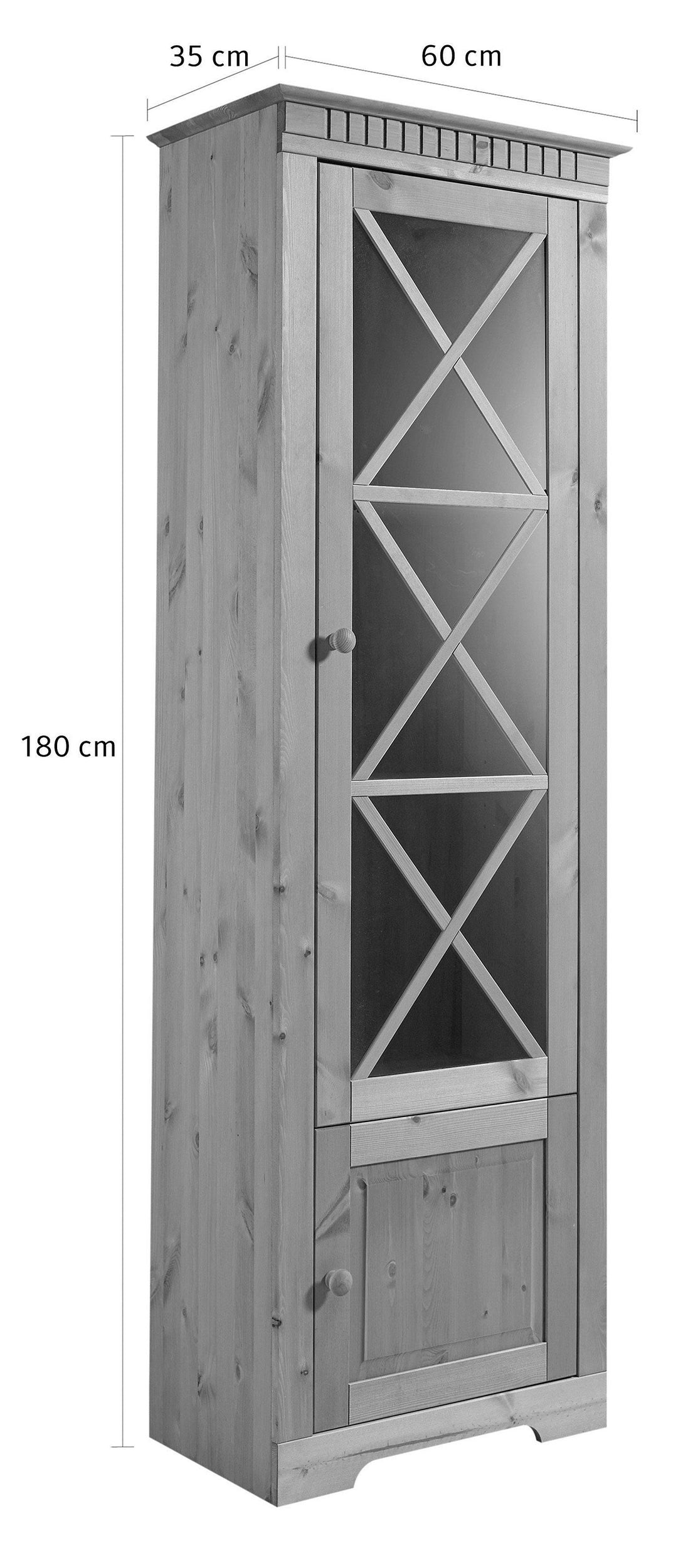 Vitrină Lisa 60 × 180 cm, pin masiv, natur Arboteca
