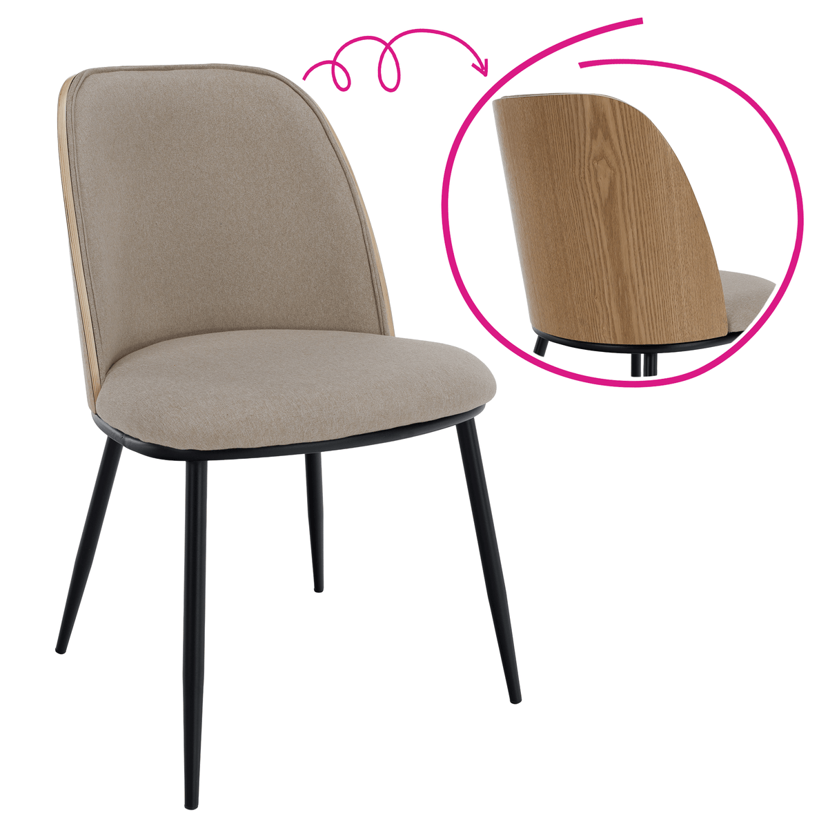 Scaun de sufragerie, bej-maroniu/lemn natural/negru, 50x59x83 cm Kondela