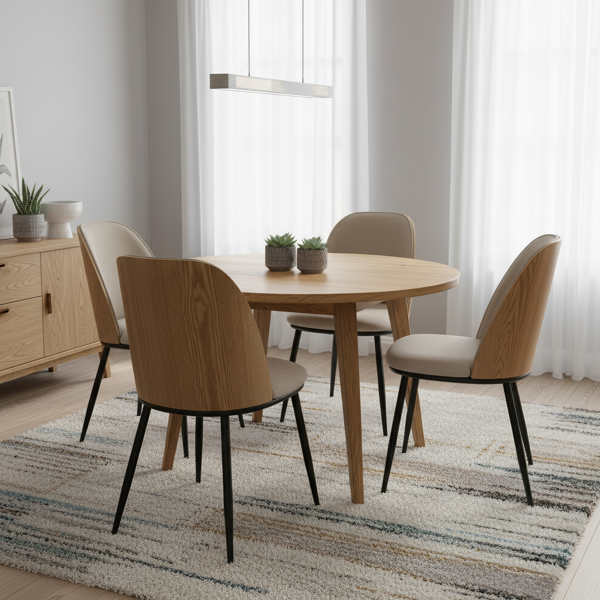 Scaun de sufragerie, bej-maroniu/lemn natural/negru, 50x59x83 cm Kondela