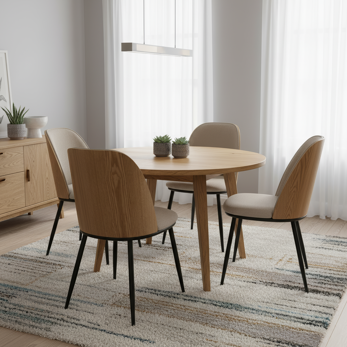 Scaun de sufragerie, bej-maroniu/lemn natural/negru, 50x59x83 cm Kondela