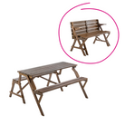 Masă de Grădină 2în1 ZAGIR | Masă + Bancă din Lemn de Pin | Orificiu Umbrelă | Maro | Kondela