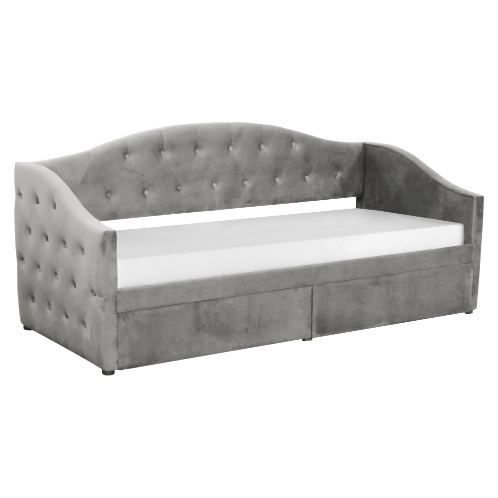 Pat cu spaţiu de depozitare, 90x200, ţesătură Velvet gri, ZASKA Kondela