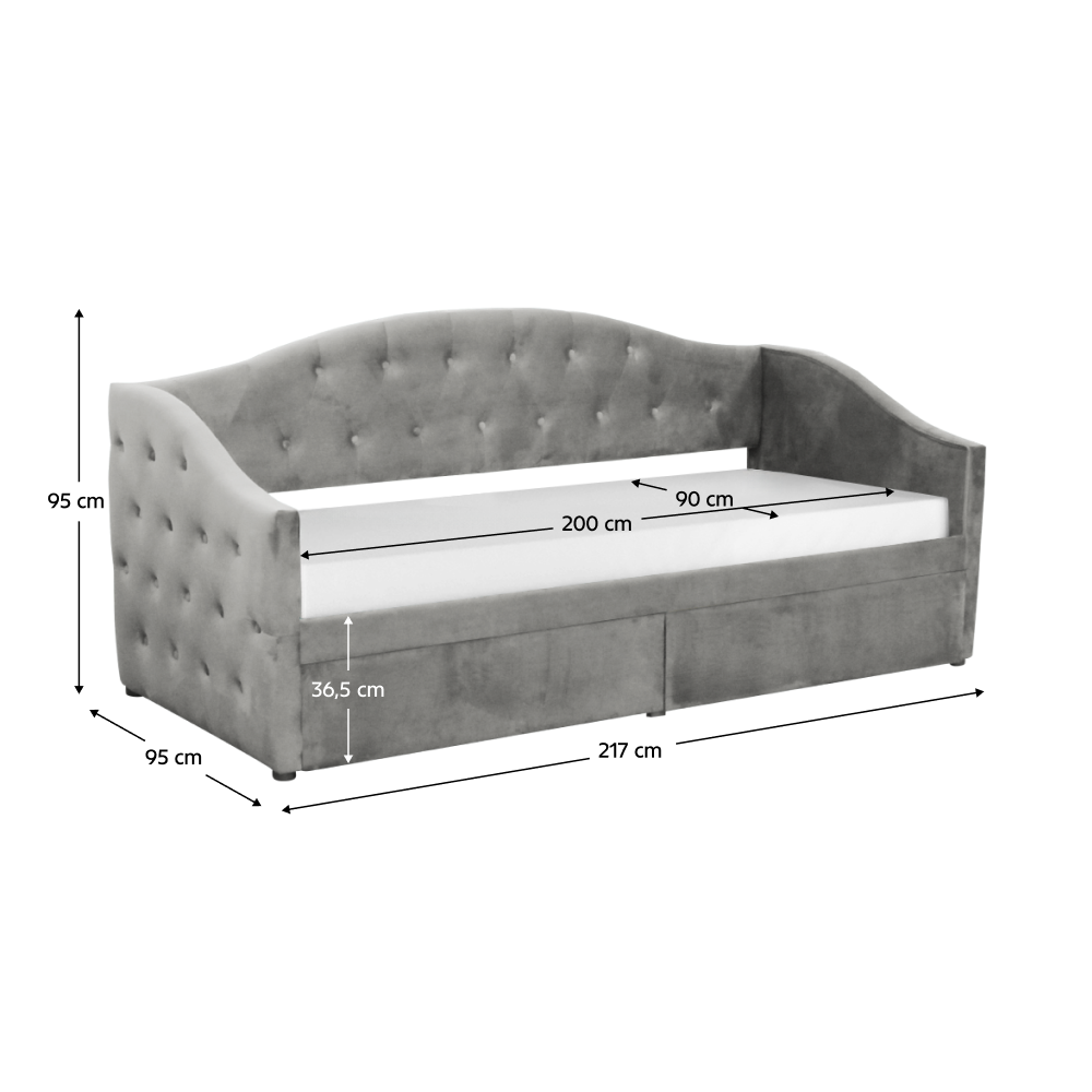 Pat cu spaţiu de depozitare, 90x200, ţesătură Velvet gri, ZASKA Kondela
