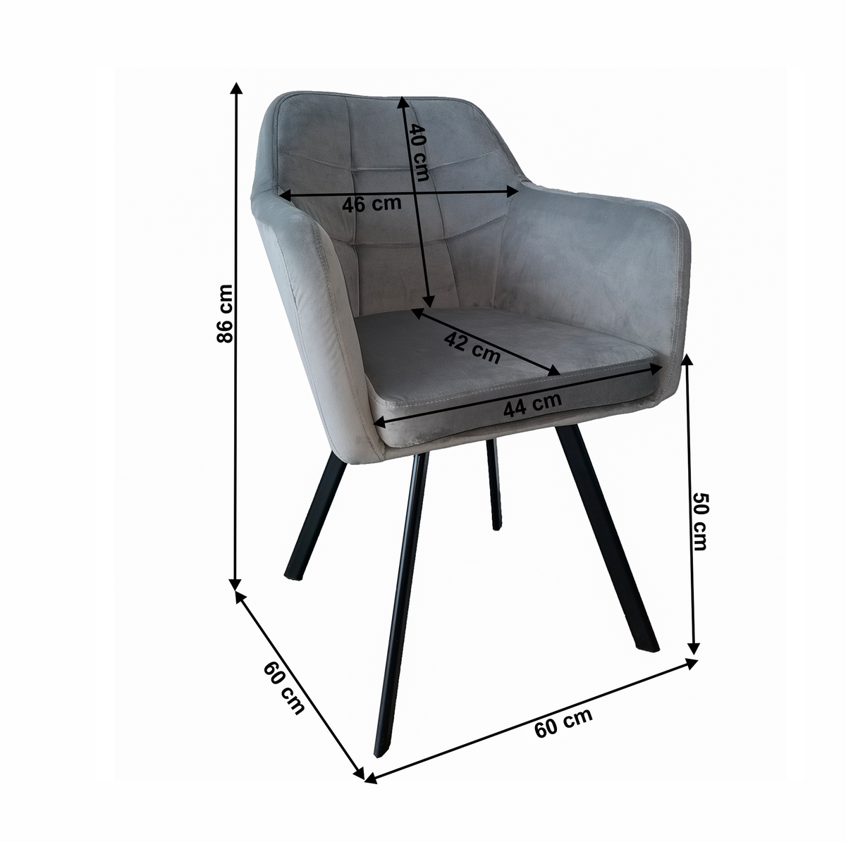 Fotoliu MALAUCENE, material de catifea gri/negru, țesătură Velvet/metal, 60x60x86 cm Kondela