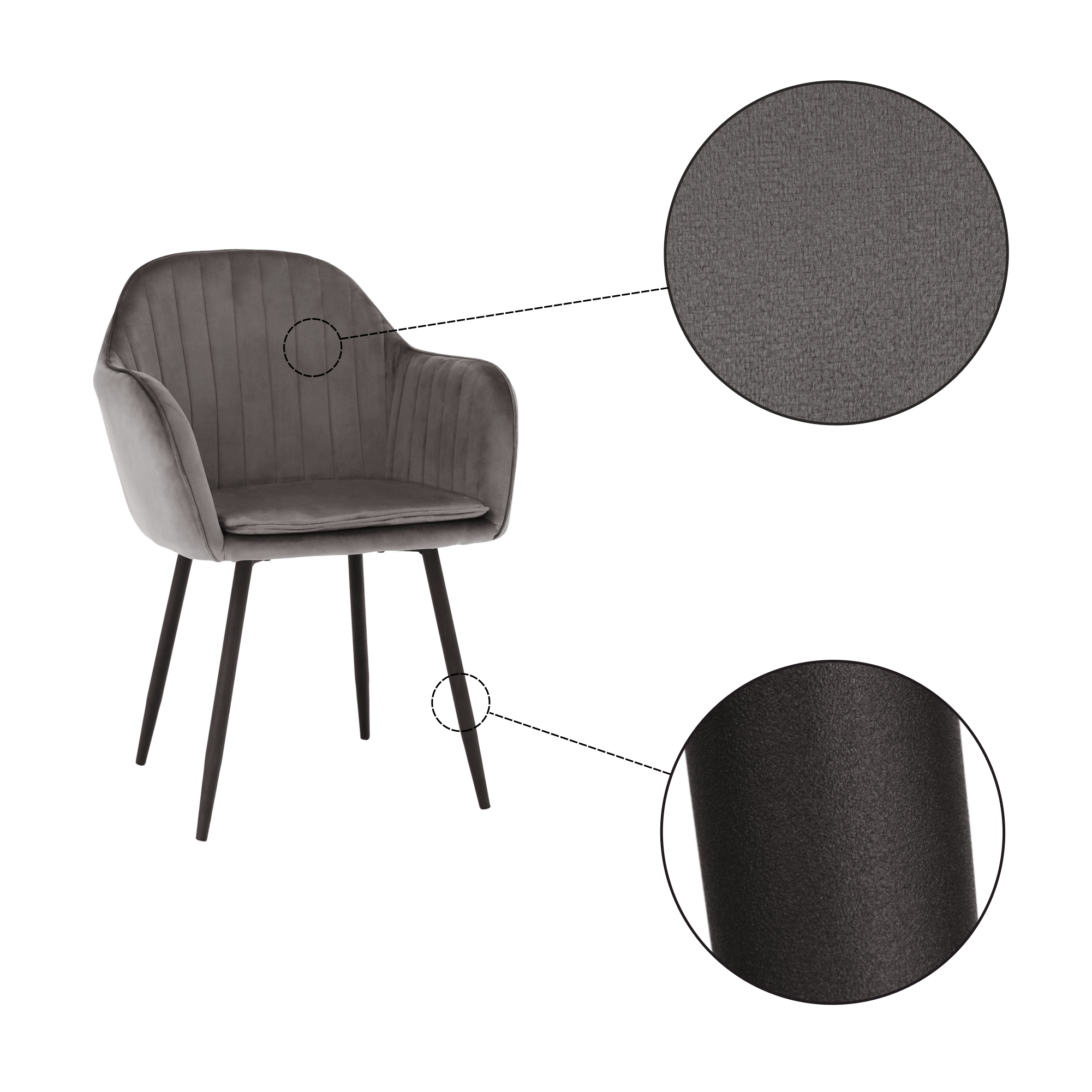 Fotoliu de design BASSANO, țesătură catifea gri, catifea/metal, 56x55x82 cm Kondela