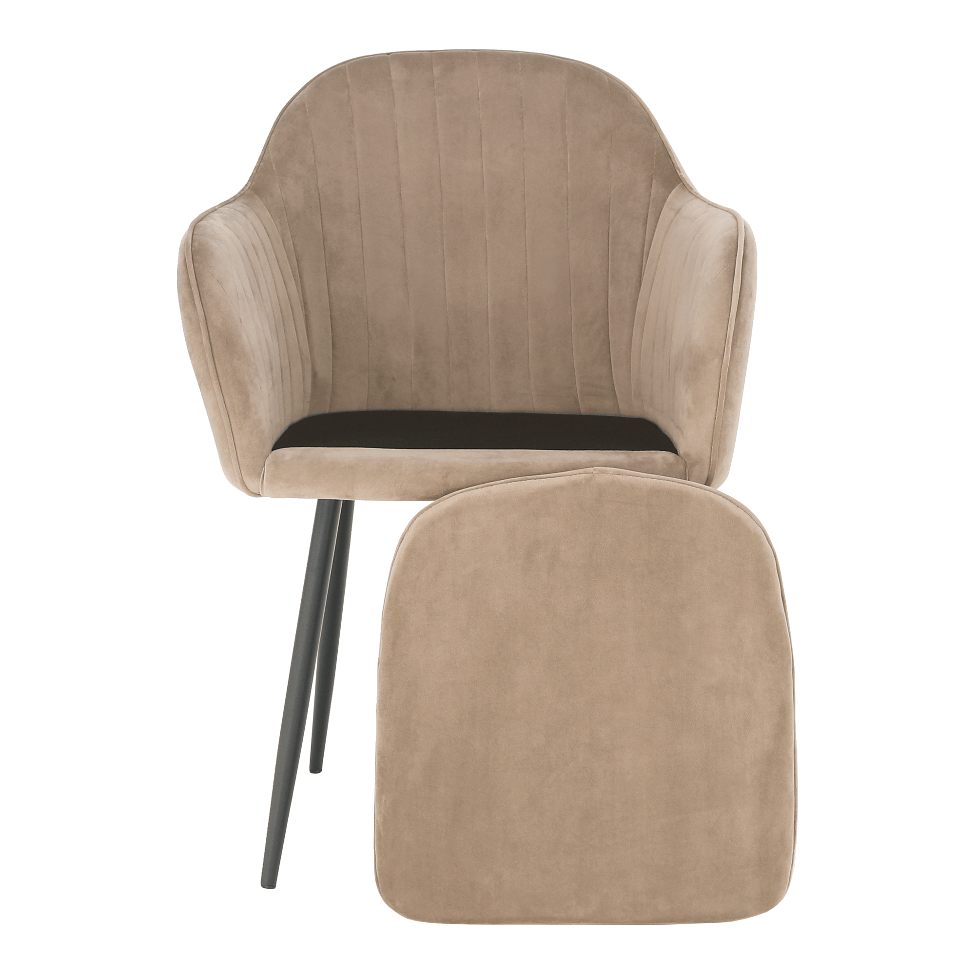 Fotoliu de design BASSANO, catifea Velvet gri maroniu Taupe, catifea/metal, 56x55x82 cm Kondela